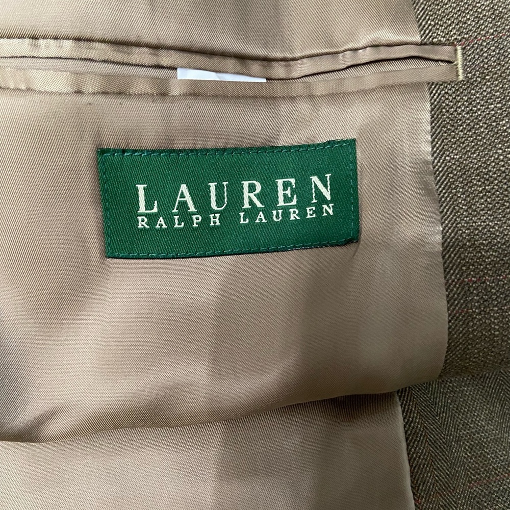 LAUREN RALPH LAUREN 100% Wool Herringbone Blazer Sport Coat Mens 44R Brown/Taupe - Picture 5 of 14
